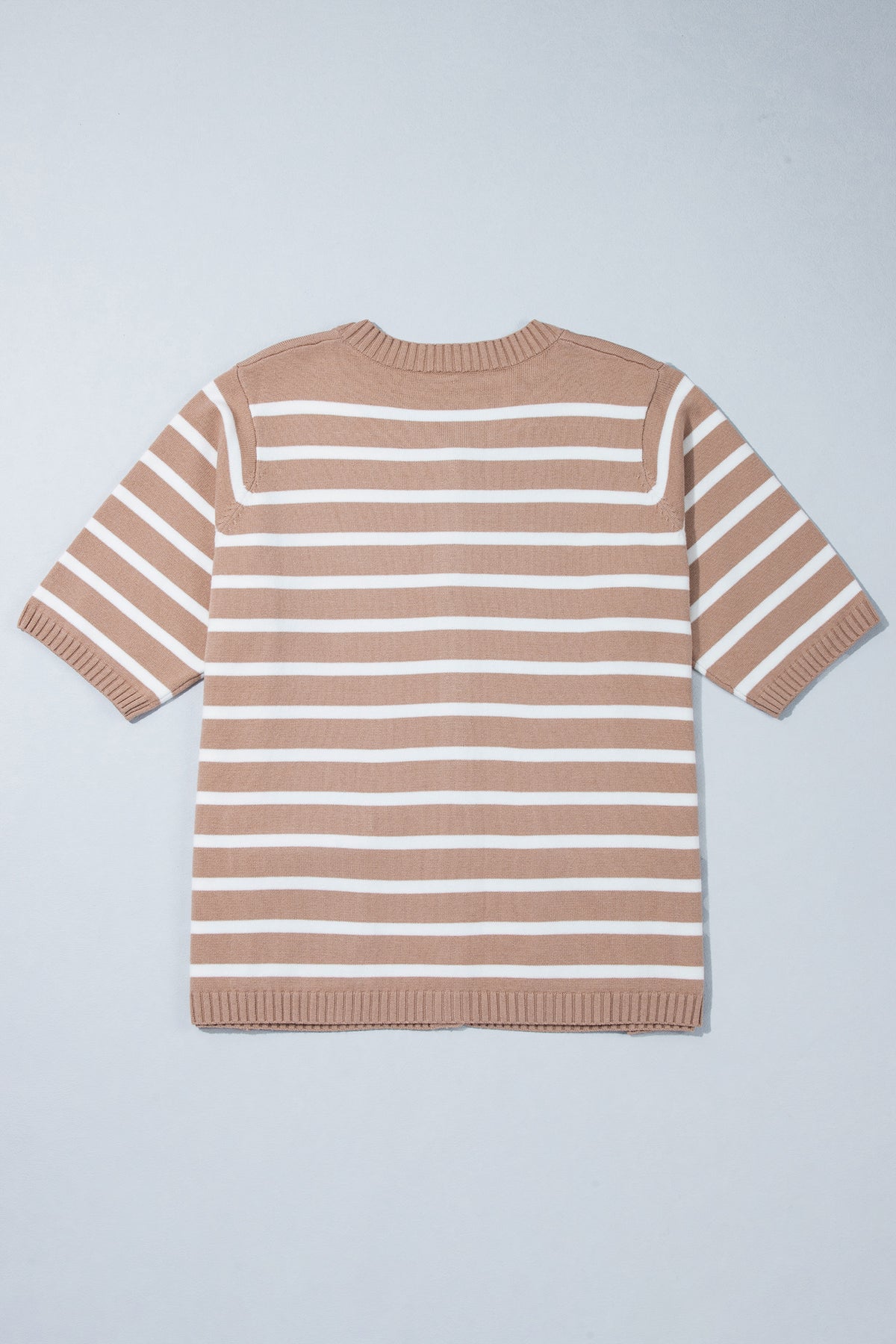Khaki Stripe Button Down Short-Sleeve Knit Plus Size Cardigan