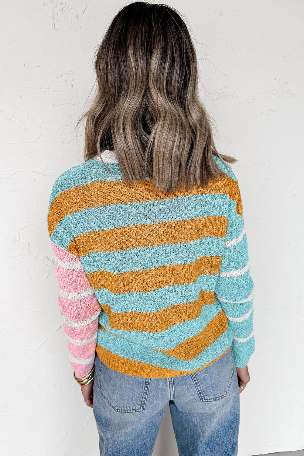 Jurassic Gold Color Block Striped Pullover Sweater