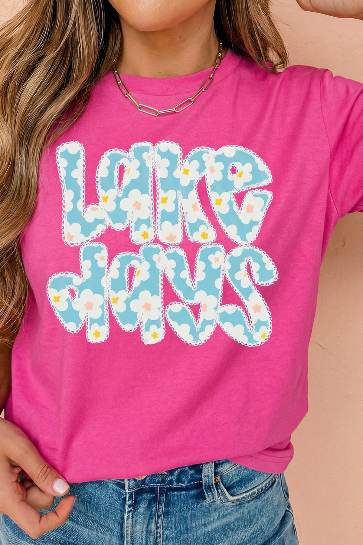 Rose Red LAKE DAYS Floral Lettering T-Shirt