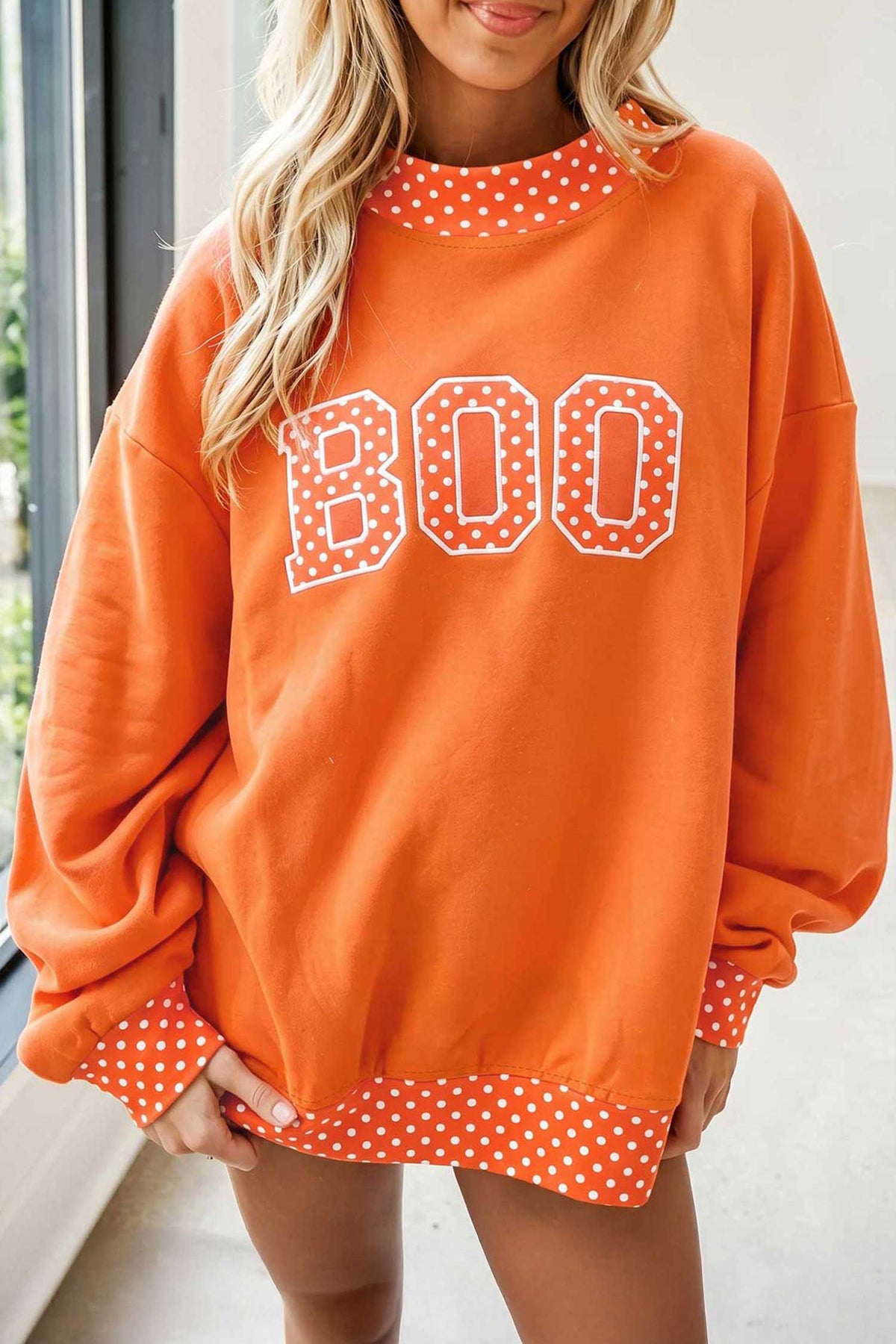 Dirty blue Polka Dot Letter Print Mock Neck Sweatshirt