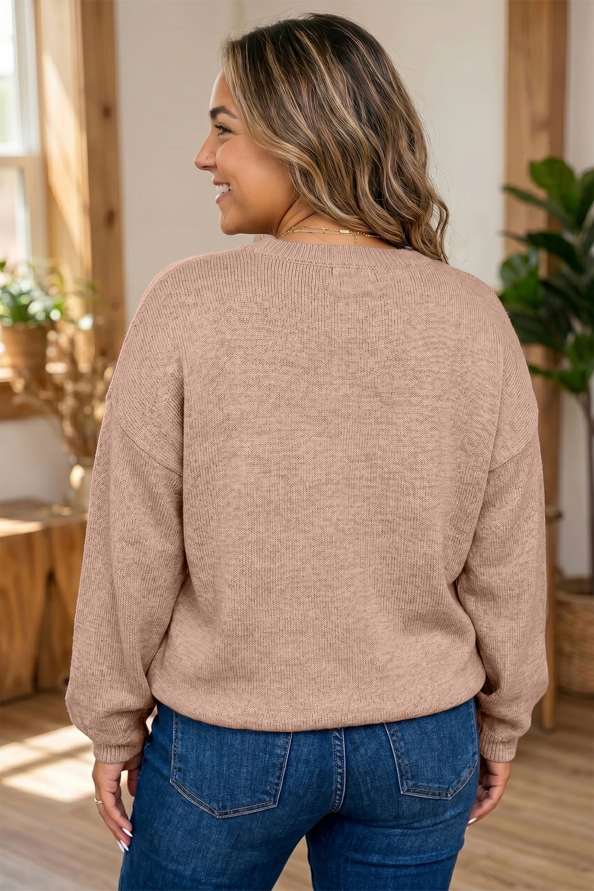 Dark Khaki Leopard Bow Embroidery Tunic Plus Size Sweater