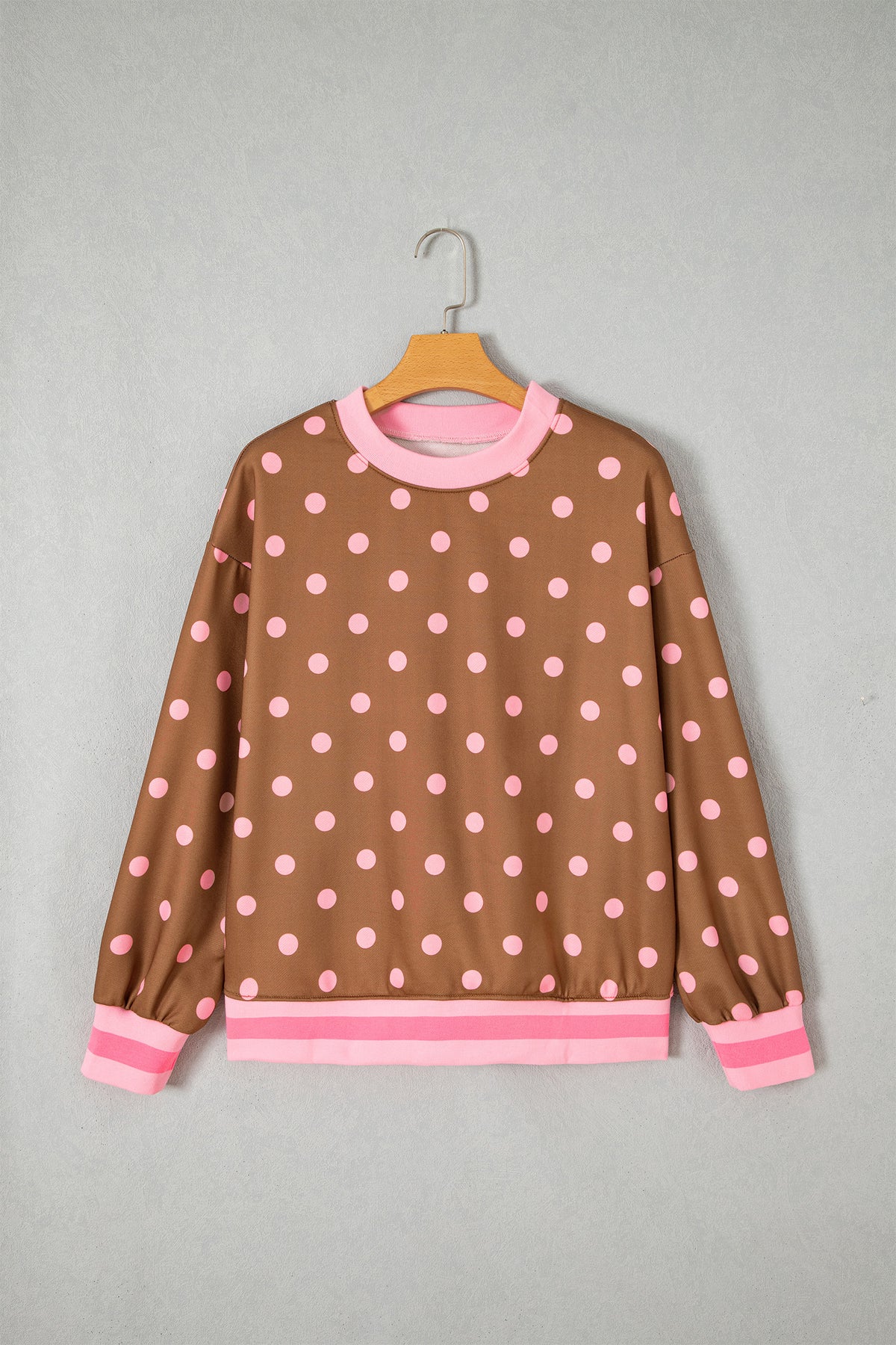 Pink Polka Dot Color Block Pullover Sweatshirt