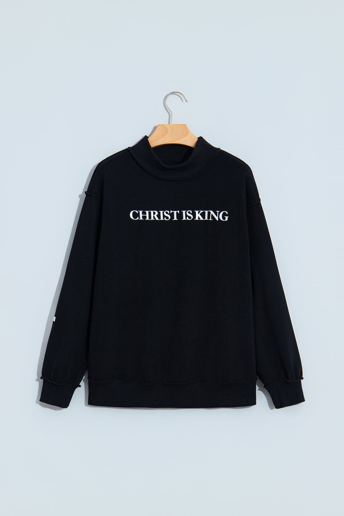 Black CHRIST IS KING Embroidery High Neck Sweatshirt