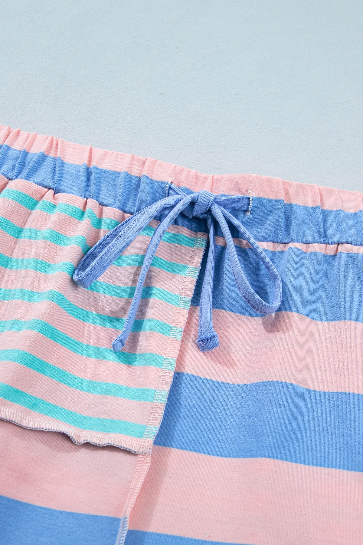 Women's Pink Stripe Exposed Seam Mixed Patchwork Shorts Two-Piece Set