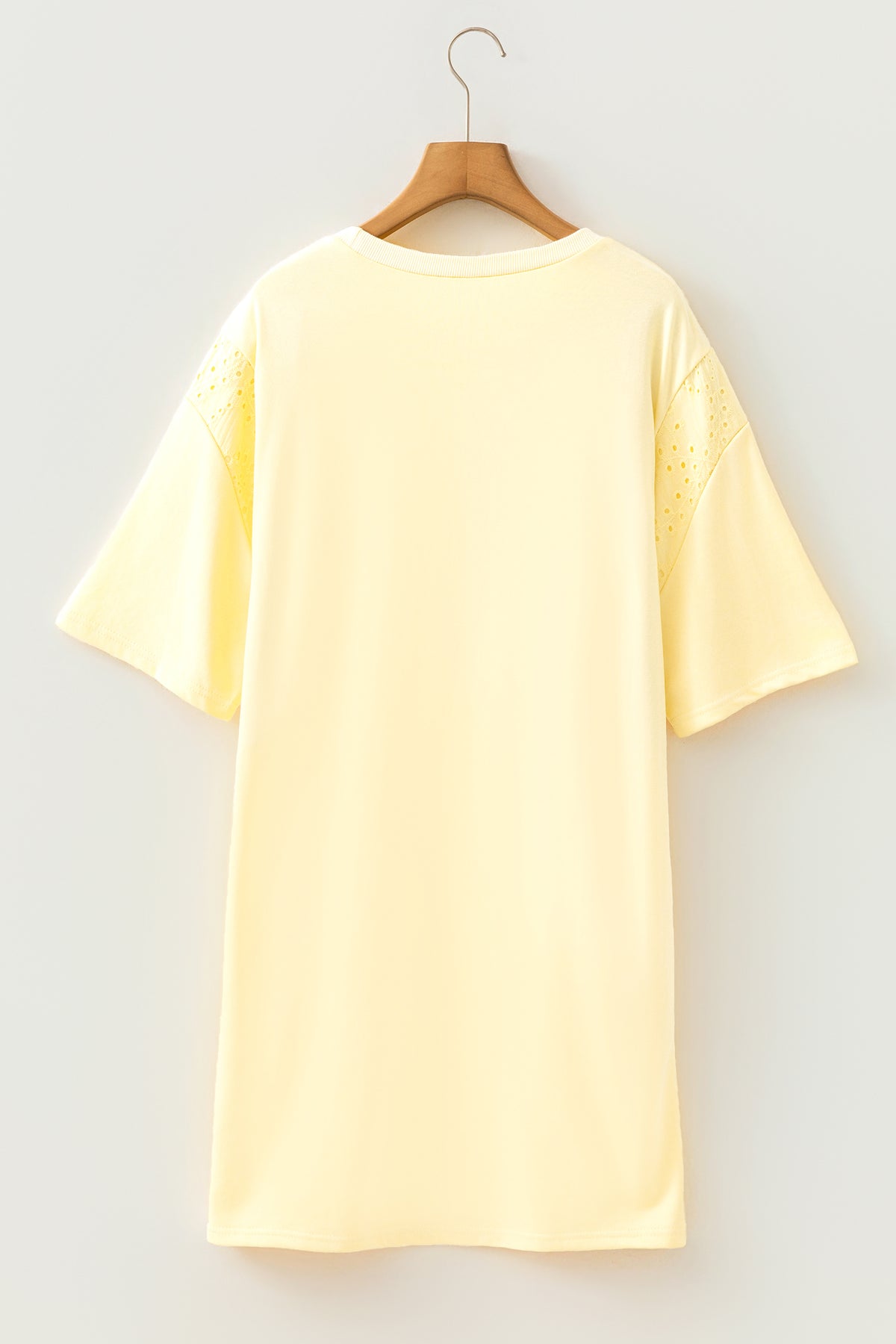 Yellow Cream Eyelet Embroidered Lace Splicing Sleeve T Shirt Dress