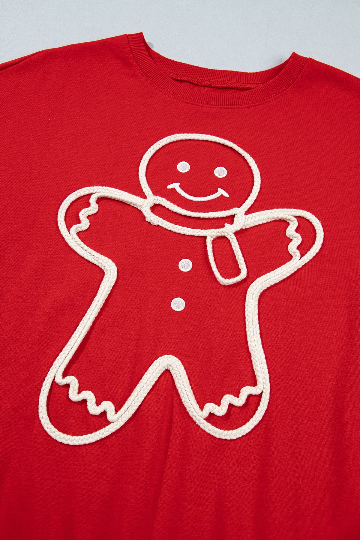 Fiery Red Christmas Embroidered Long Sleeve Loose Fit Sweatshirt
