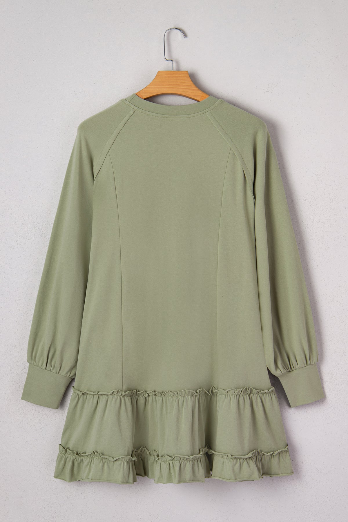 Laurel Green Jacquard Frilled Ruffled Long Sleeve Mini Dress