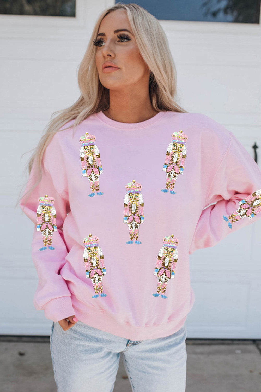 Pink Sequin Nutcracker Christmas Pullover Sweatshirt