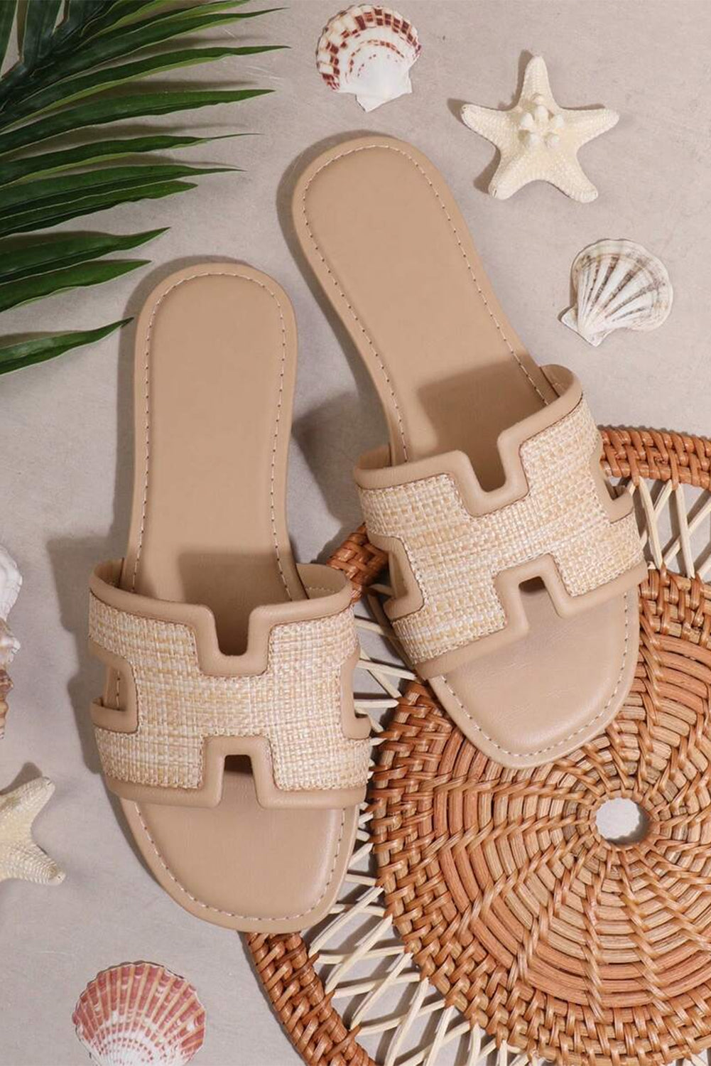 White Faux Raffia Hollowed Open-Toe Sandals