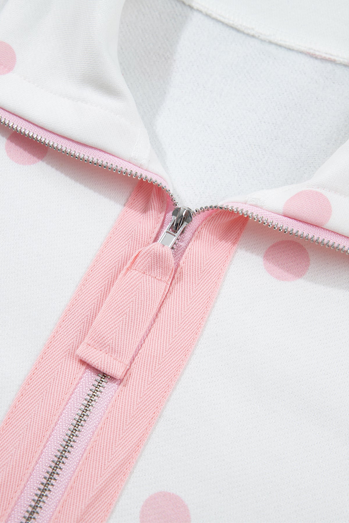 Pink Polka Dot Half Zip Drop Shoulder Sweatshirt