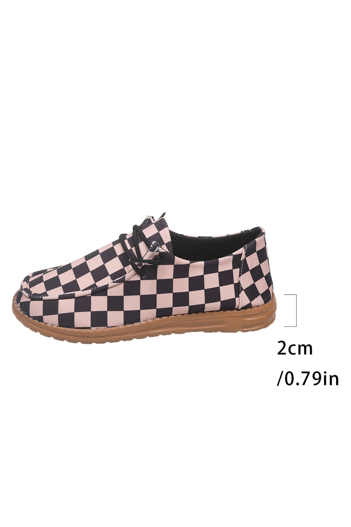 Dark Brown Checkered Print PU Leather Lace-Up Sneakers