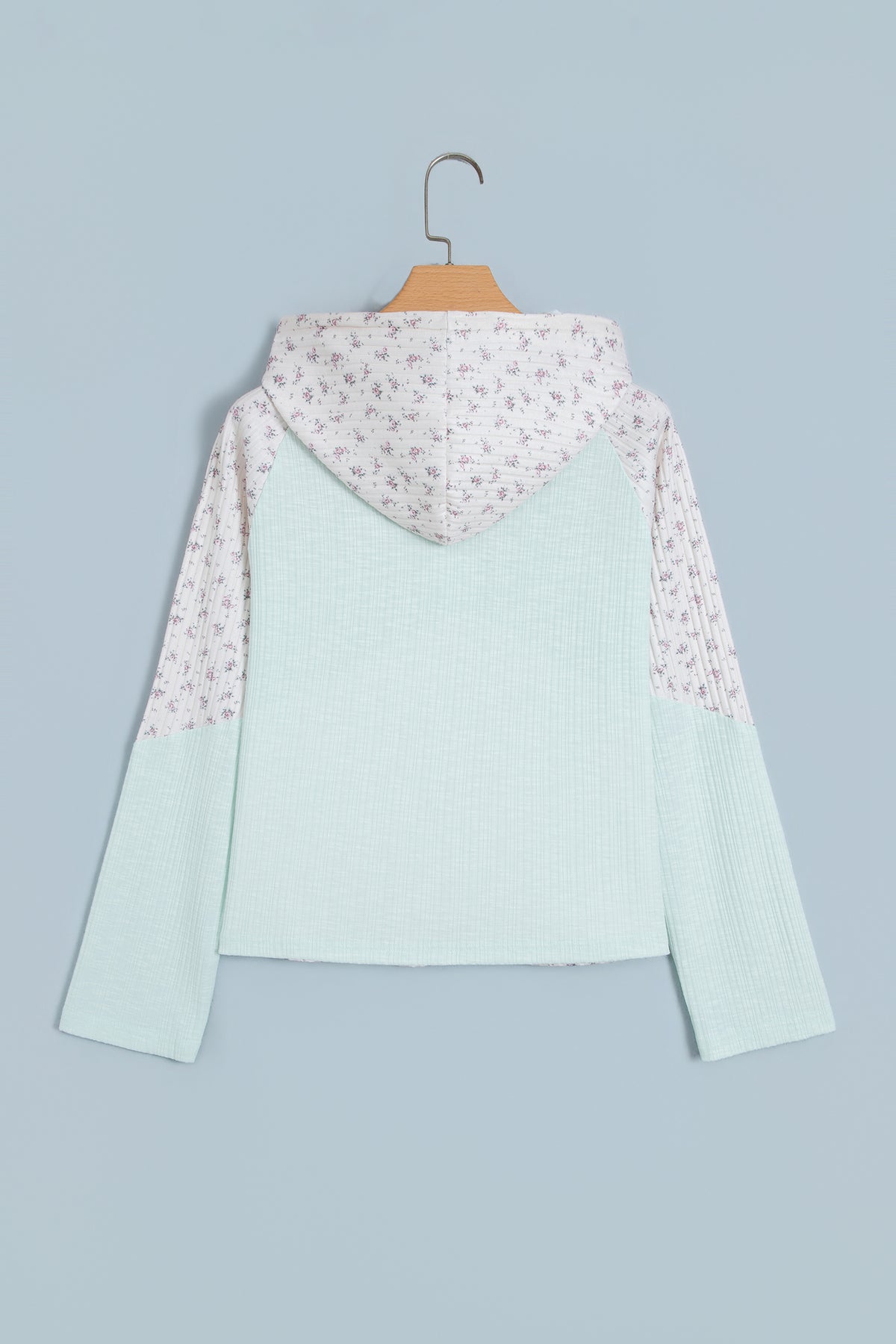 Clearly Aqua Textured Floral Patchwork Button Hooded Top