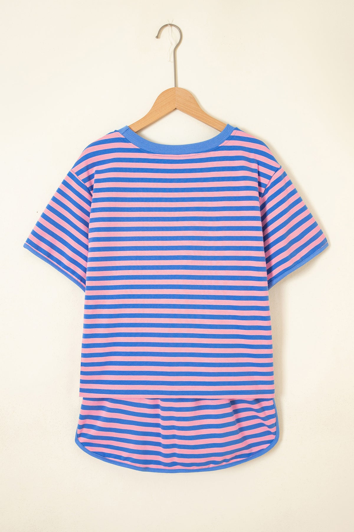 Women's Blue Stripe Relaxed Short-Sleeve Top Skort Two-Piece Set