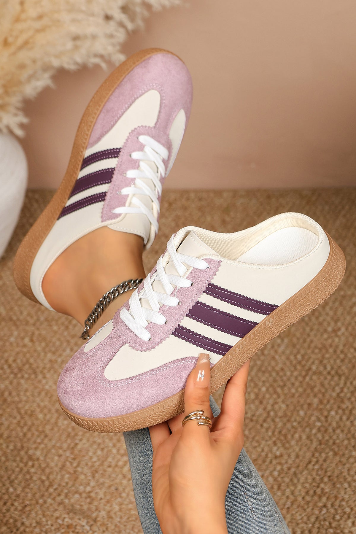 black PU Leather Color Block Varsity Lace-Up Sneakers