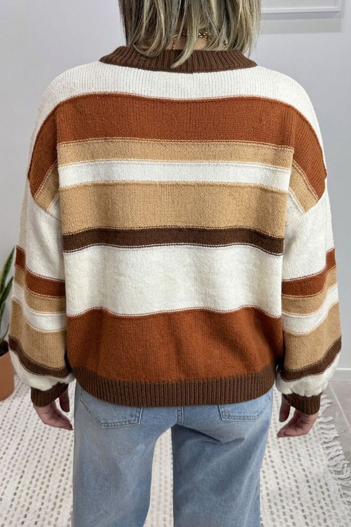 Multicolor Stripe Crew Neck Knit Sweater