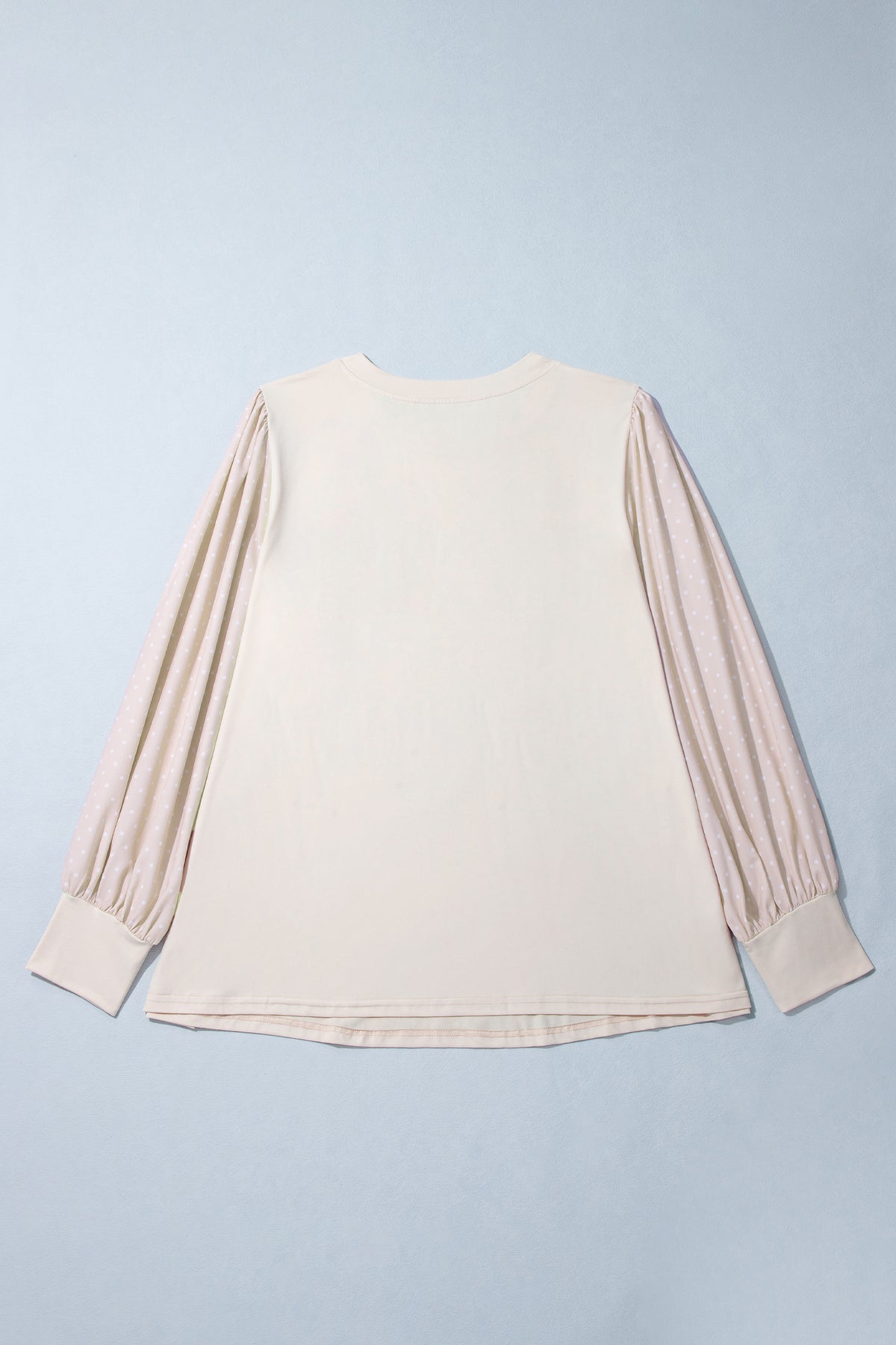 Parchment Polka Dot Long-Sleeve Round-Neck Plus Size Blouse