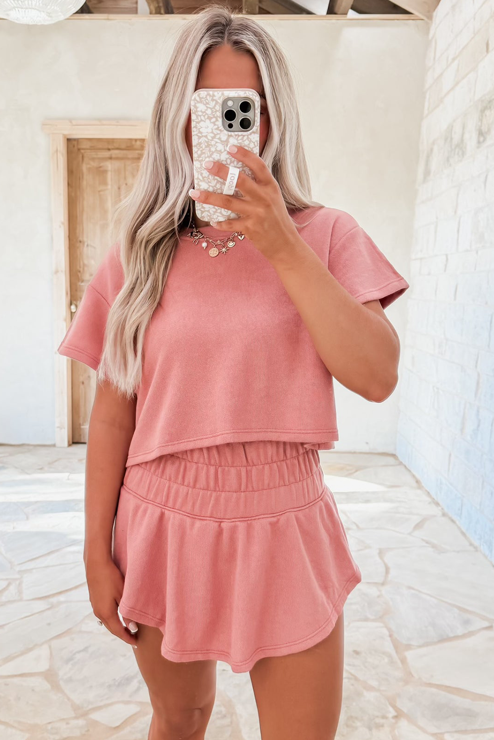 Women's Blossom Two-Piece Cropped Tee and Ruffle High-Waist Skort Set