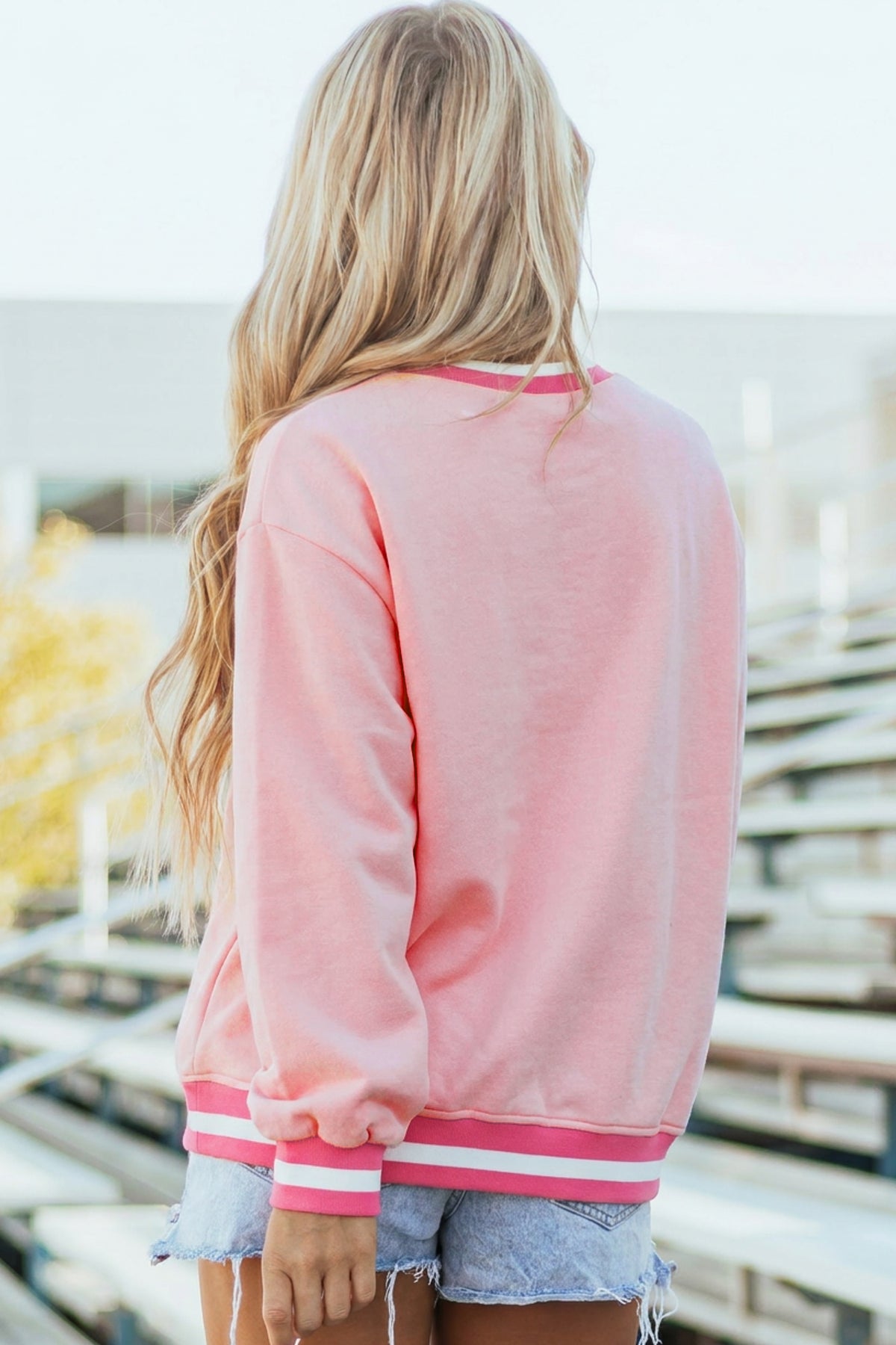 Pink Embroidered Tennis Club Crew Neck Sweatshirt