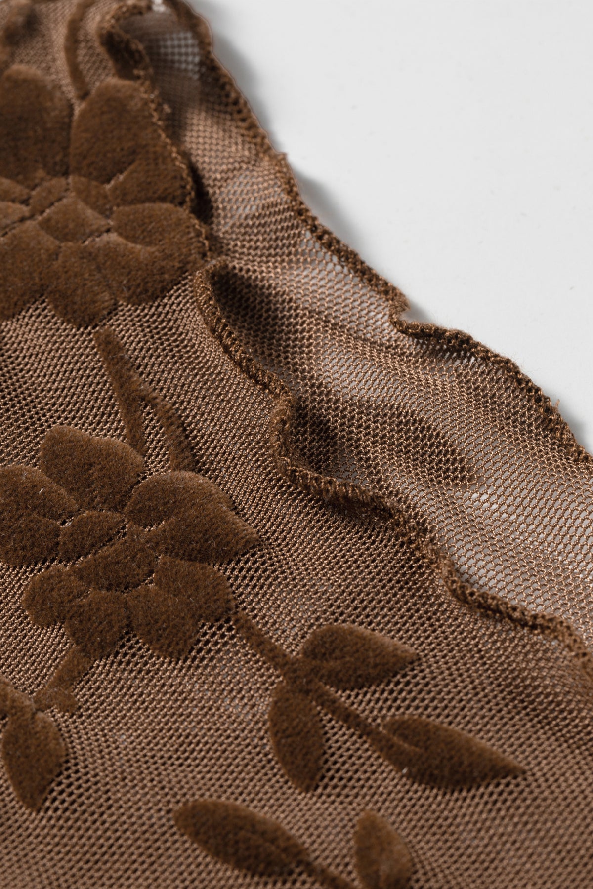 Apricot Floral Mesh Round Neck Sheath Top