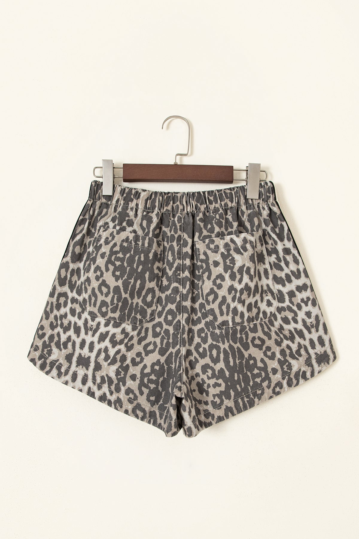 Multicolour Leopard Pattern Striped Drawstring Denim Shorts