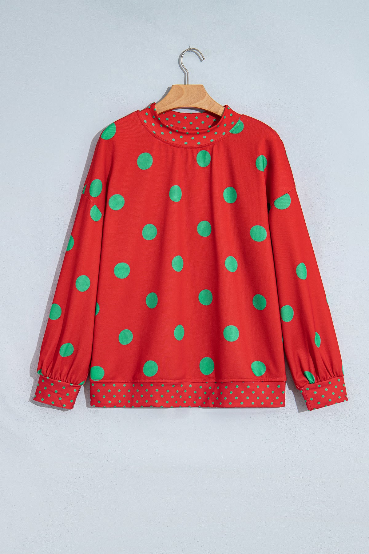 Red Polka Dot Print Contrast Oversized Tunic Sweatshirt