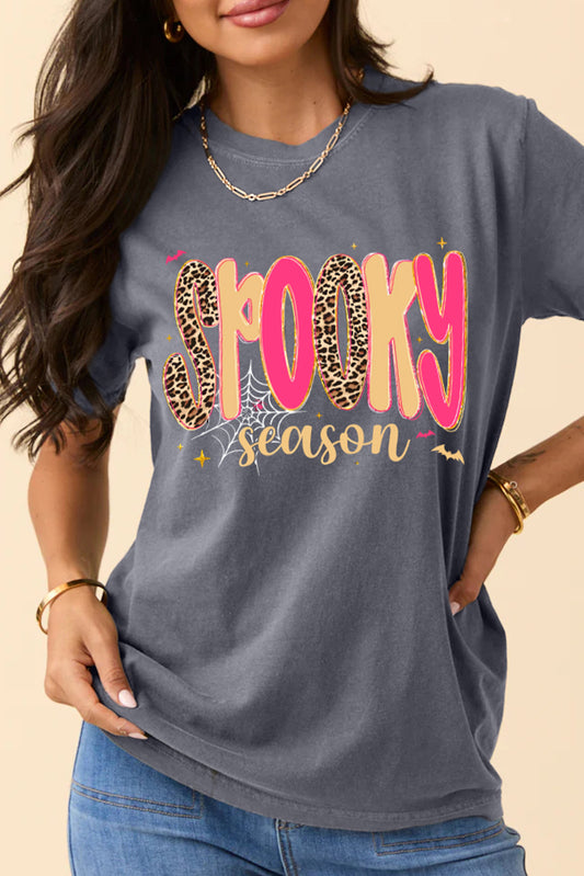 Gray Spooky Season Playful Halloween Graphic T-Shirt