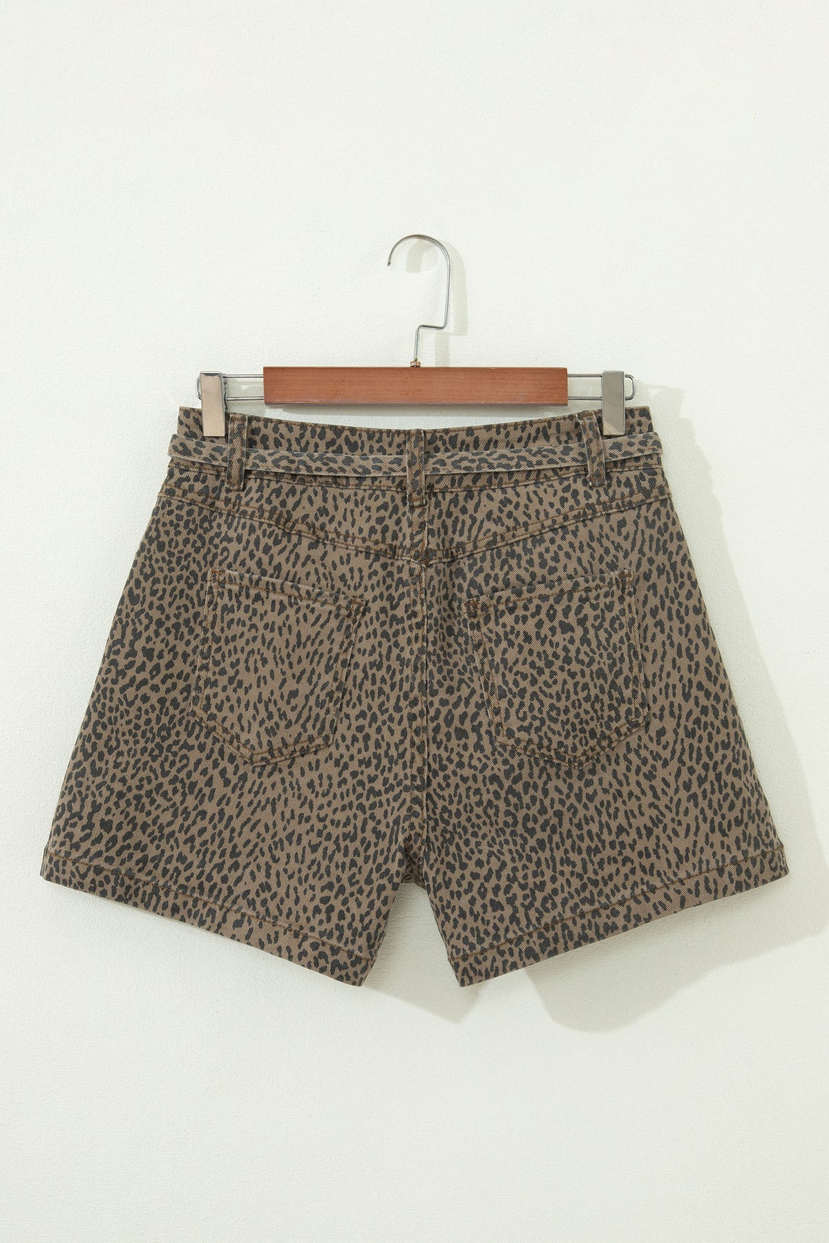 Black Leopard Print Loose Denim Shorts