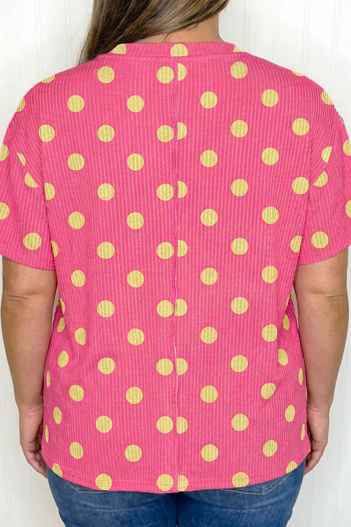 Pink Twisted Rib Polka Dot Print Plus Size T-Shirt