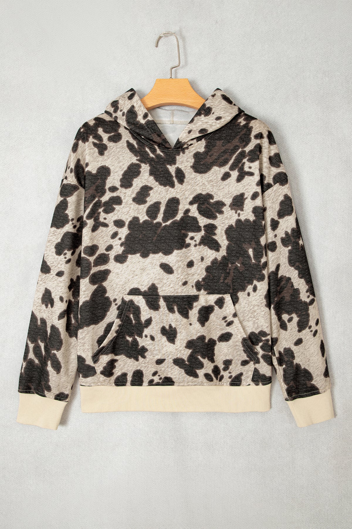 Multicolor Western Cow Print Pocket Hoodie