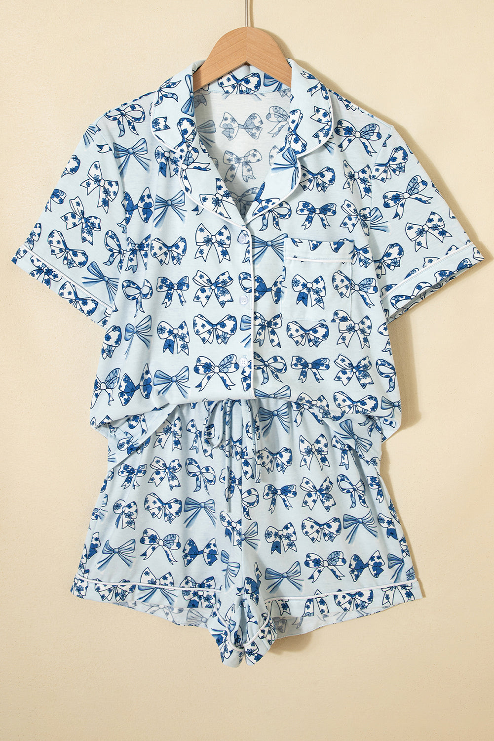 Pink Cherry and Bow Print Short Pajama Set