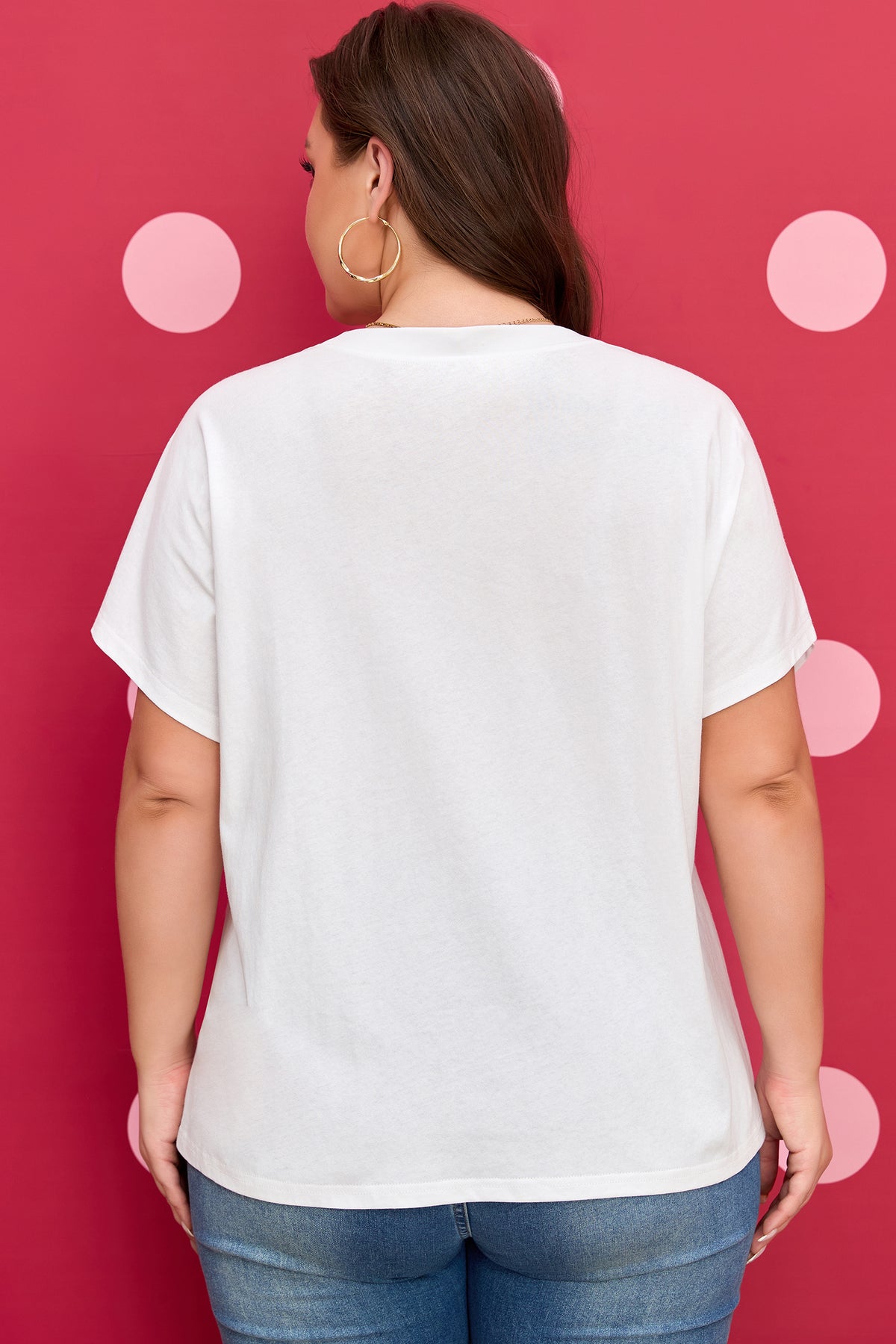 White Plus Size Leopard Bow Embroidered Patch Casual T-Shirt