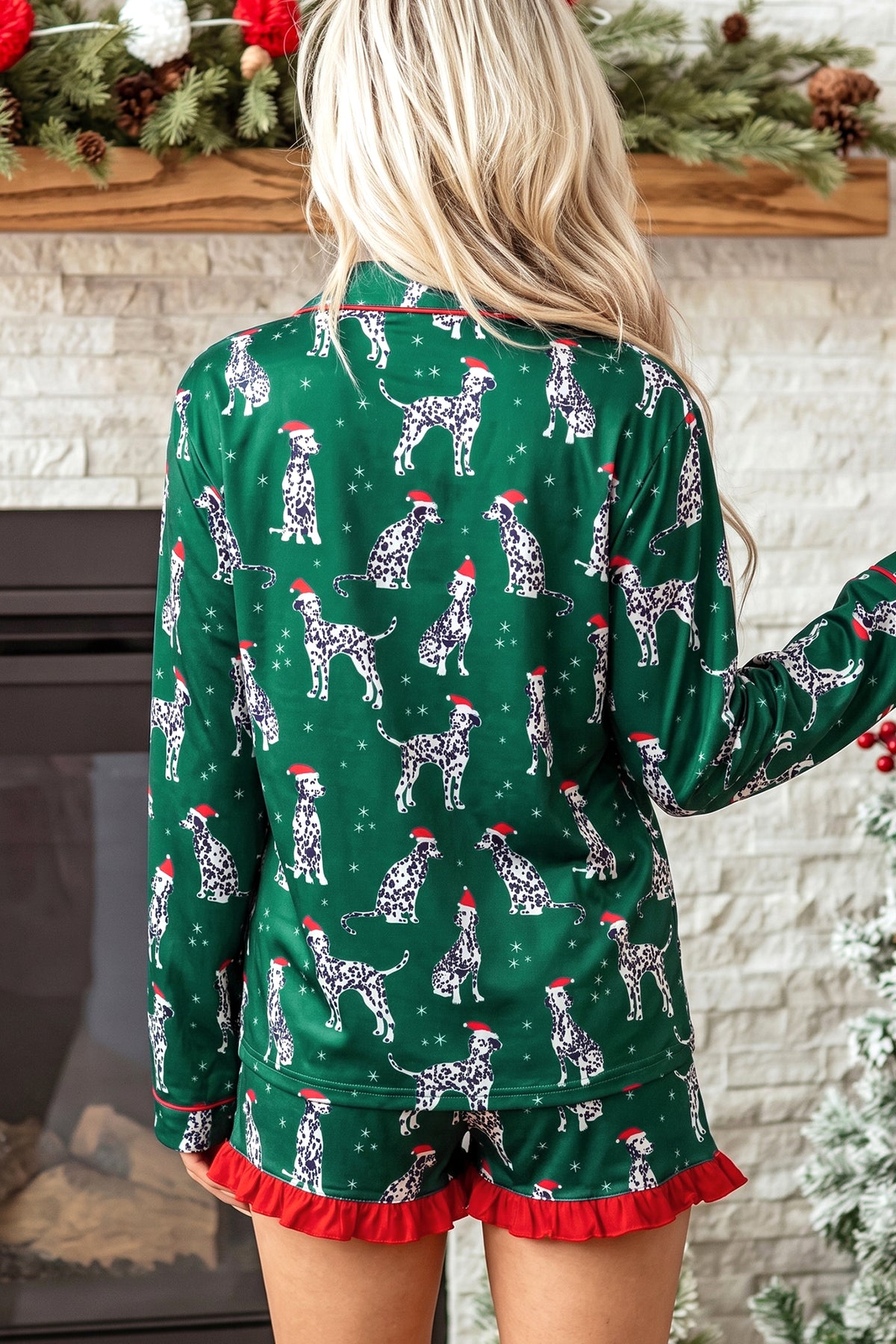 Green Long Sleeve Dog Print Shift Lounge Set