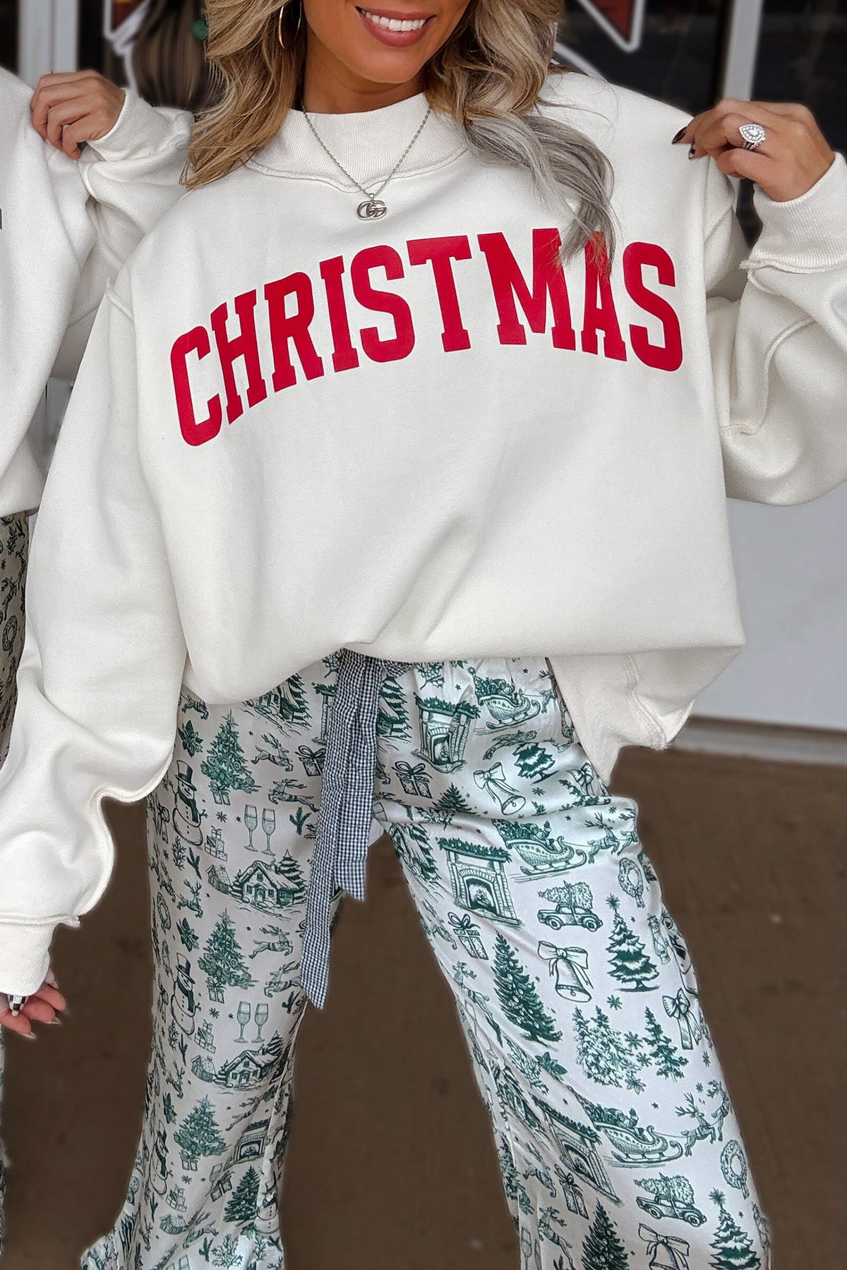 Fiery Red MERRY CHRISTMAS Reversible Print Mock Neck Sweatshirt
