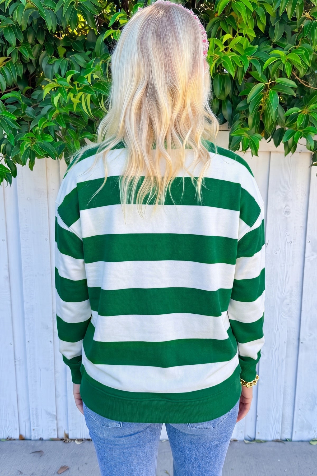 Green Stripe holly jolly Letter Embroidered Sweatshirt