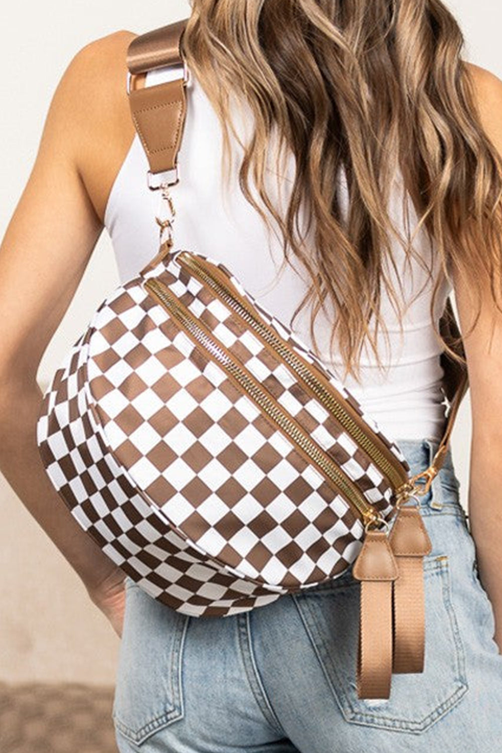 Black white Animal Spots Print Wide Strap Large Crossbody Bag