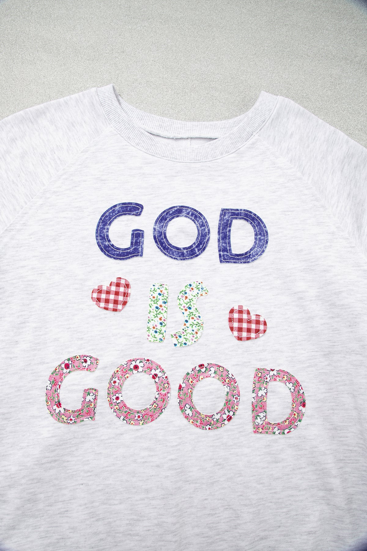 Light Grey GOD IS GOOD Applique 3/4 Sleeve Tunic Top