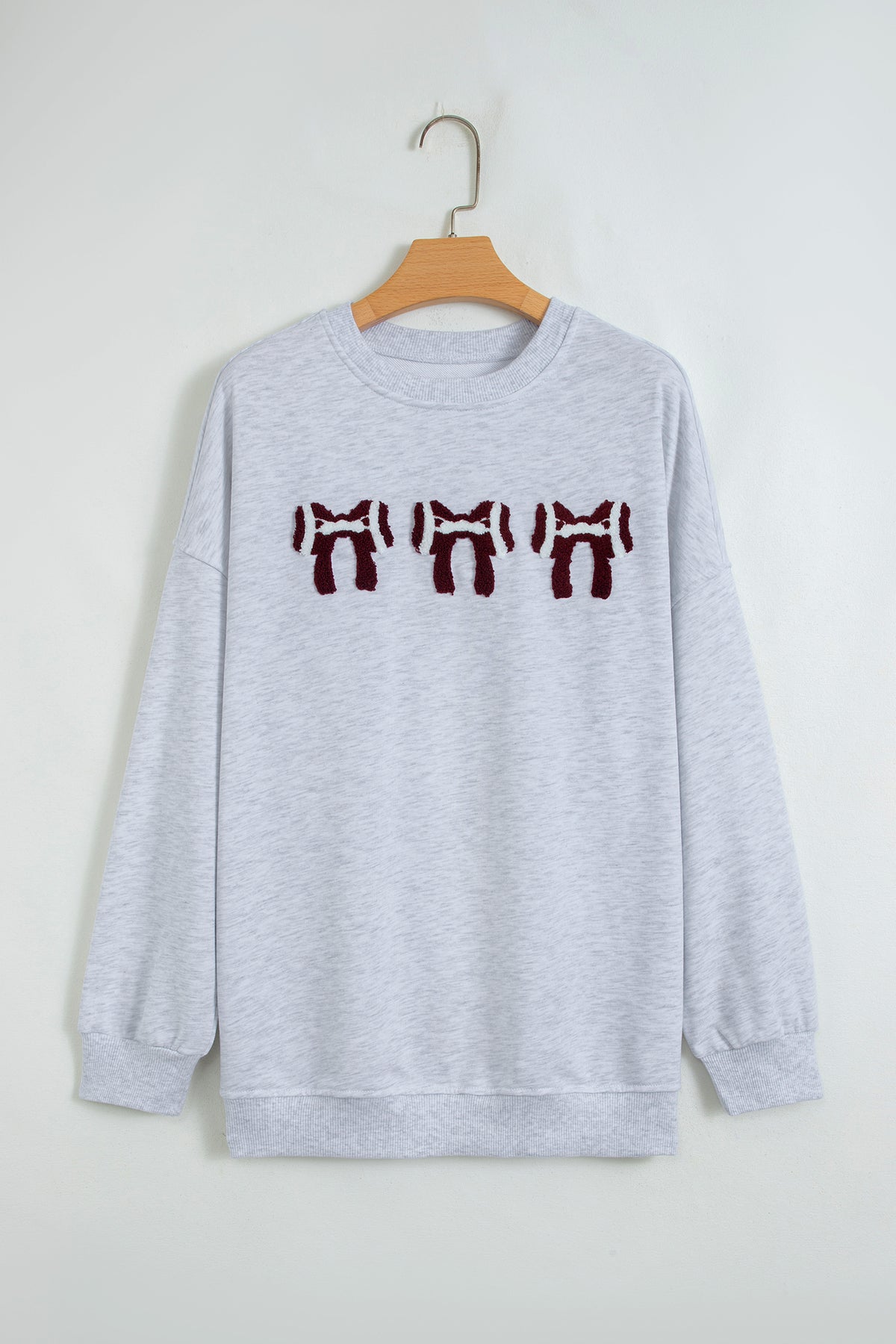 Gray Chenille Embroidered Rugby Bow Game Day Sweatshirt