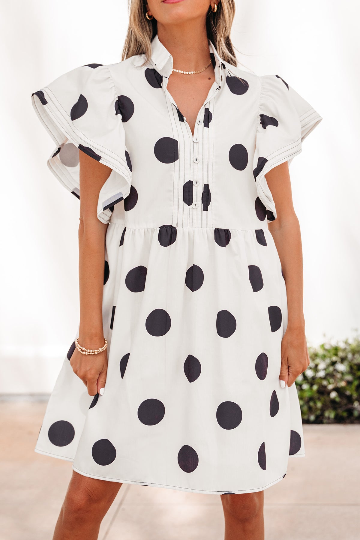 White Polka Dot Ruffle Mini Dress