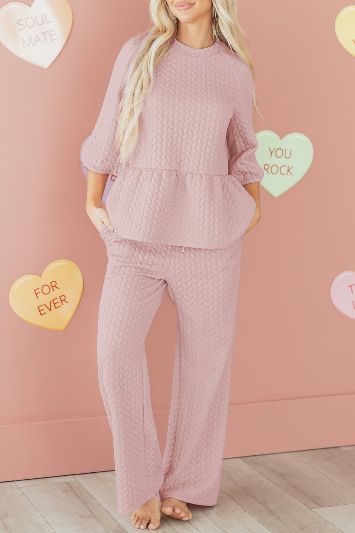 Women's Delicacy Braided Texture Ruffle Top Pants Set