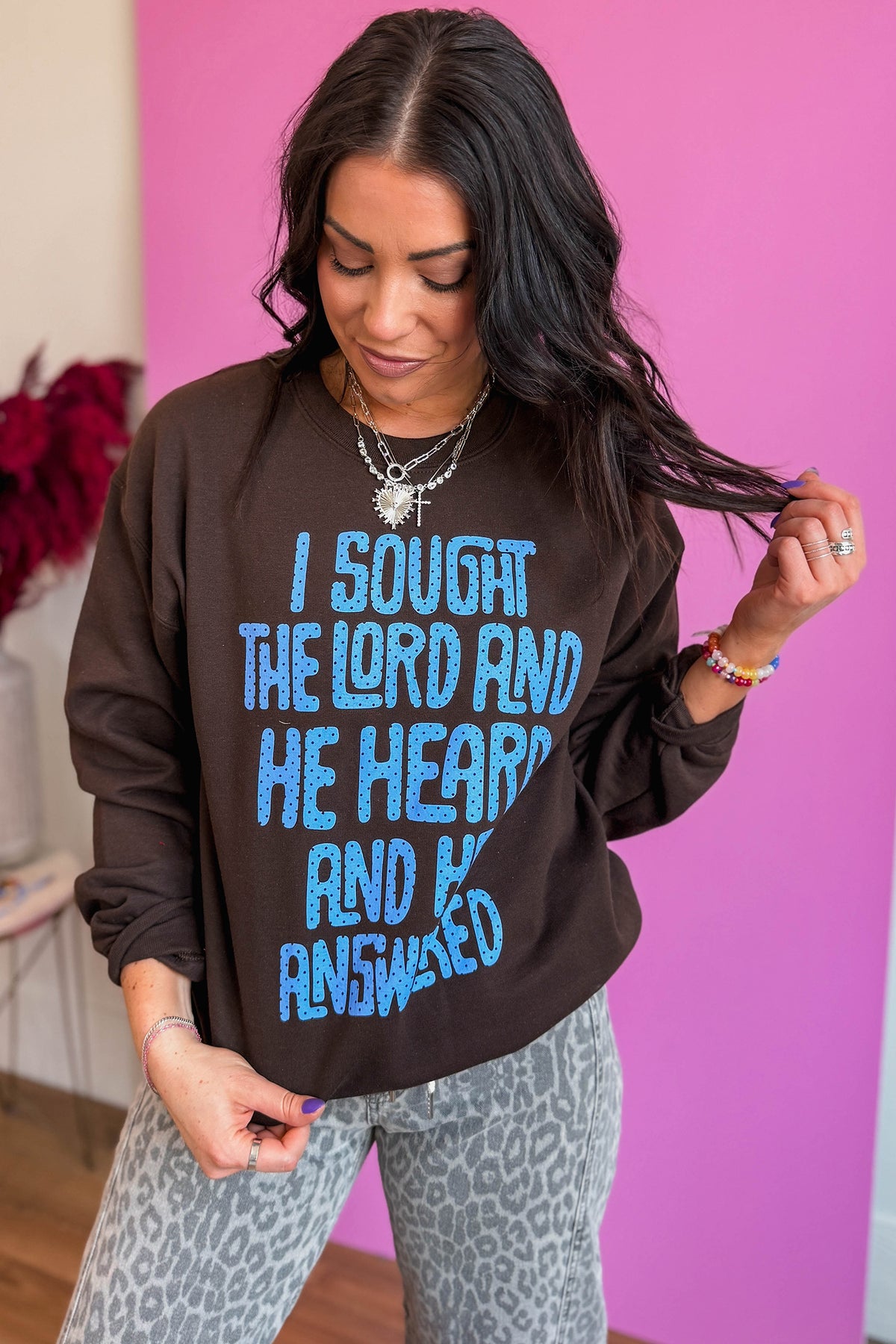 Coffee Polka Dot Slogan Print Pullover Sweatshirt