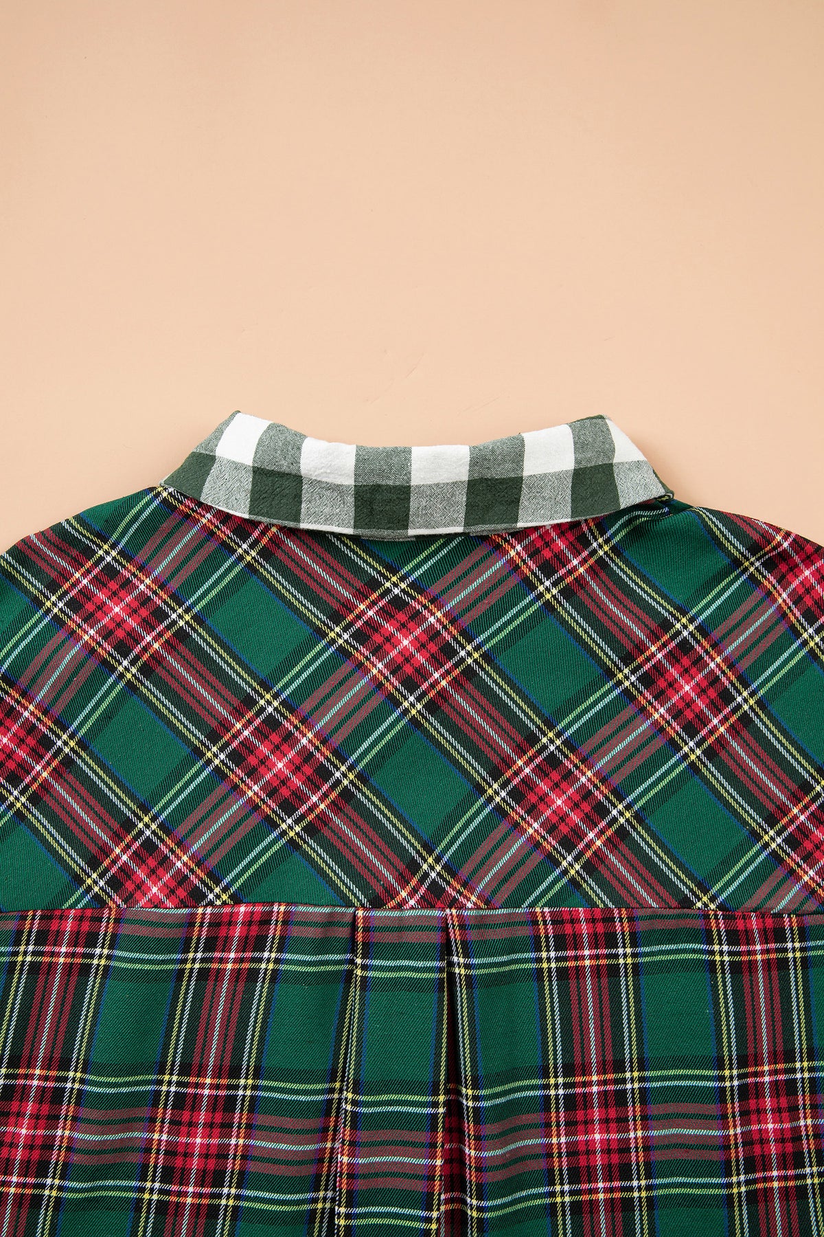 Green Plaid Long Sleeve Shift Plus Size Shirt