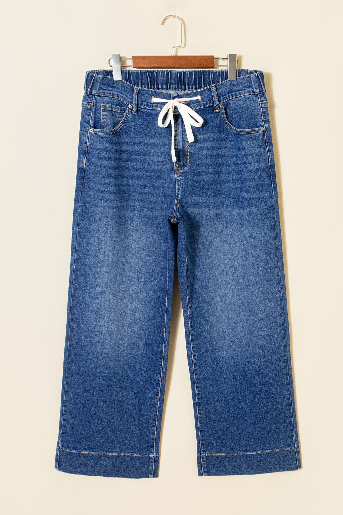 Dark Blue Acid-Wash Contrast Lace-Up Plus Size Jeans