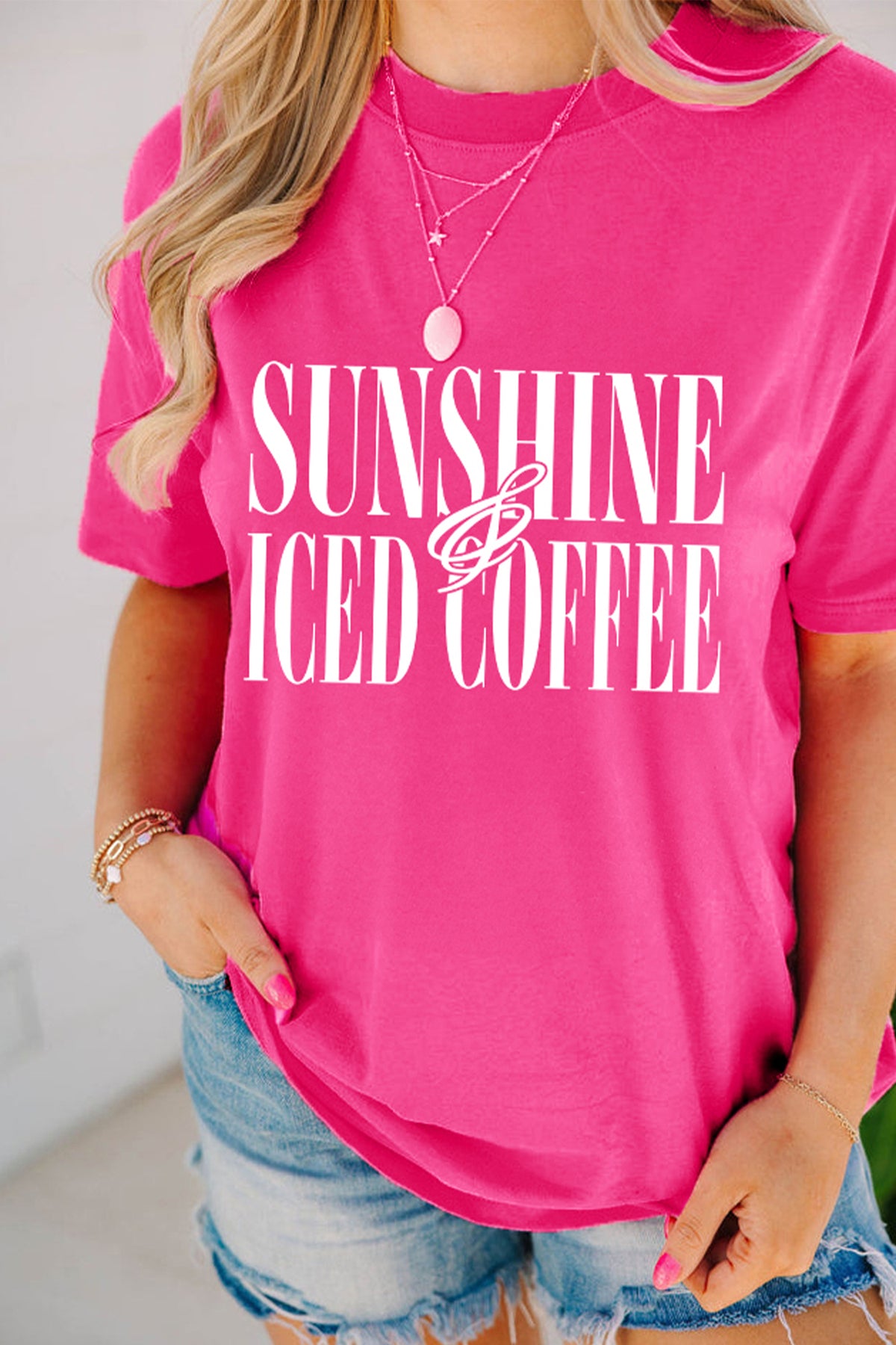 Rose Red SUNSHINE ICED COFFEE Casual Summer T-Shirt