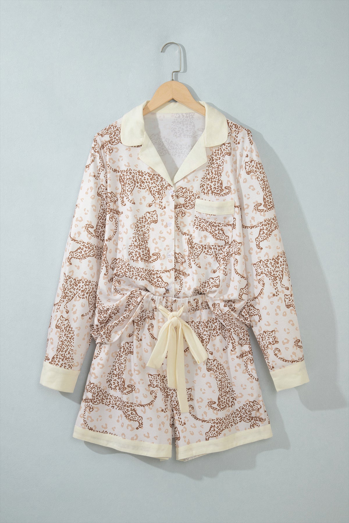 Yellow Leopard Print Colorblock Long Sleeve Lounge Set