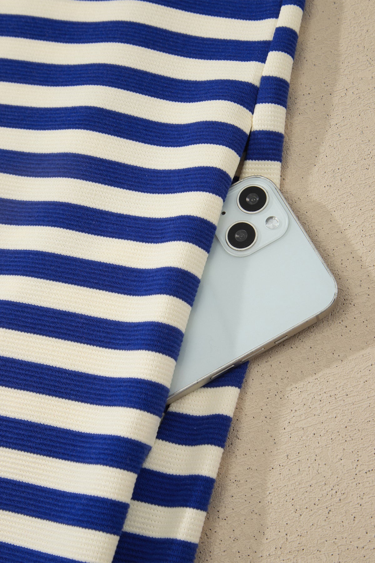 Dark Blue Striped Shift Dress Color-Block V-Neck Short-Sleeve Casual Summer