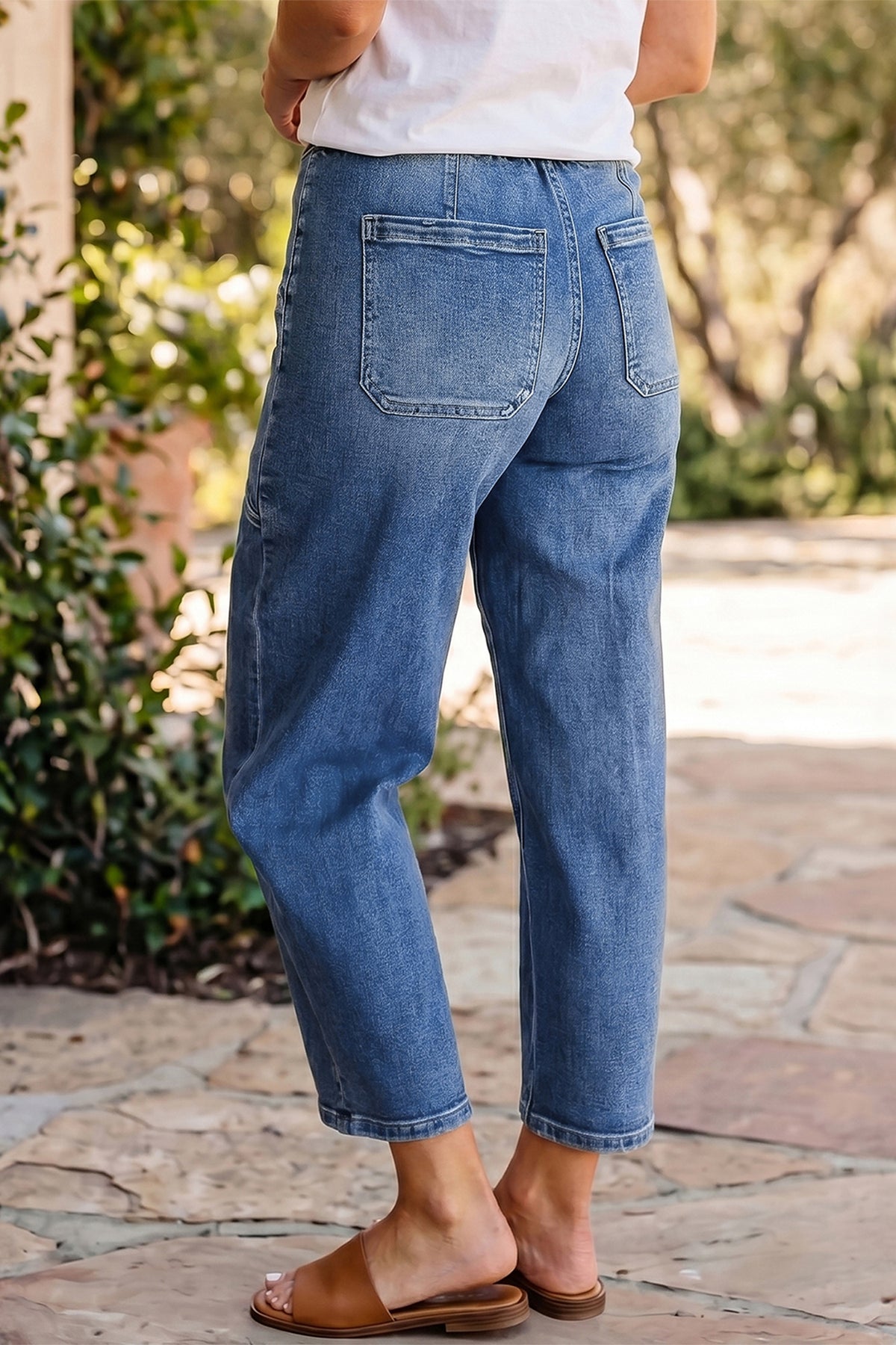Ashleigh Blue Drawstring Waist Ankle Length Jeans Pocket Denim Pants