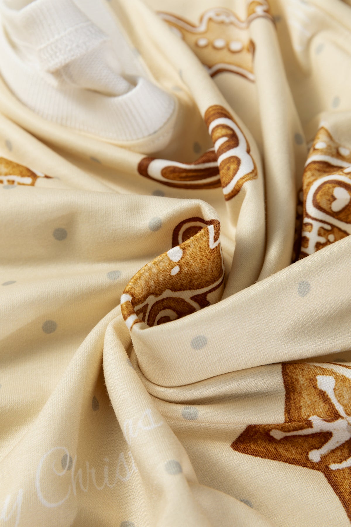 Beige Gingerbread Man Print Long Sleeve Pullover Lounge Shorts Set