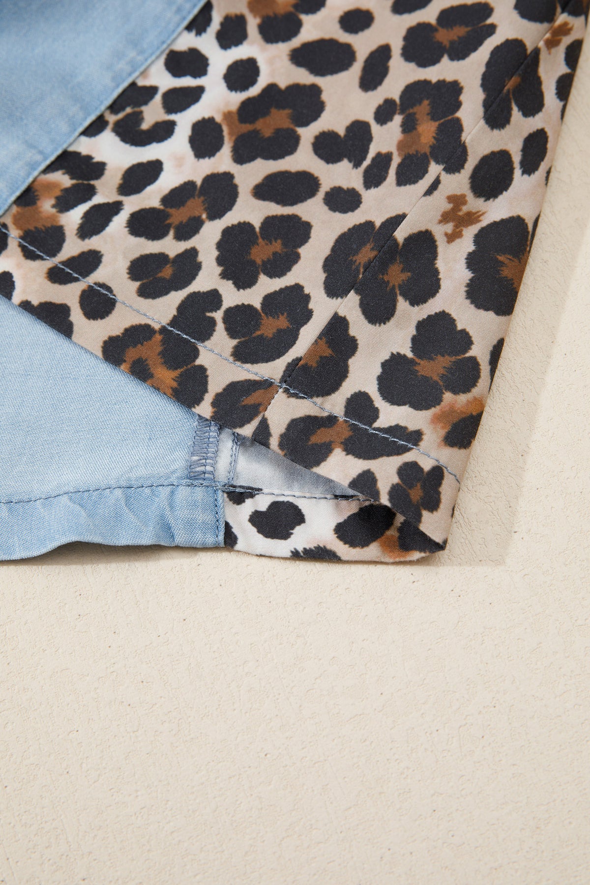 Myosotis Denim Color Block Leopard Patchwork T Shirt Mini Dress