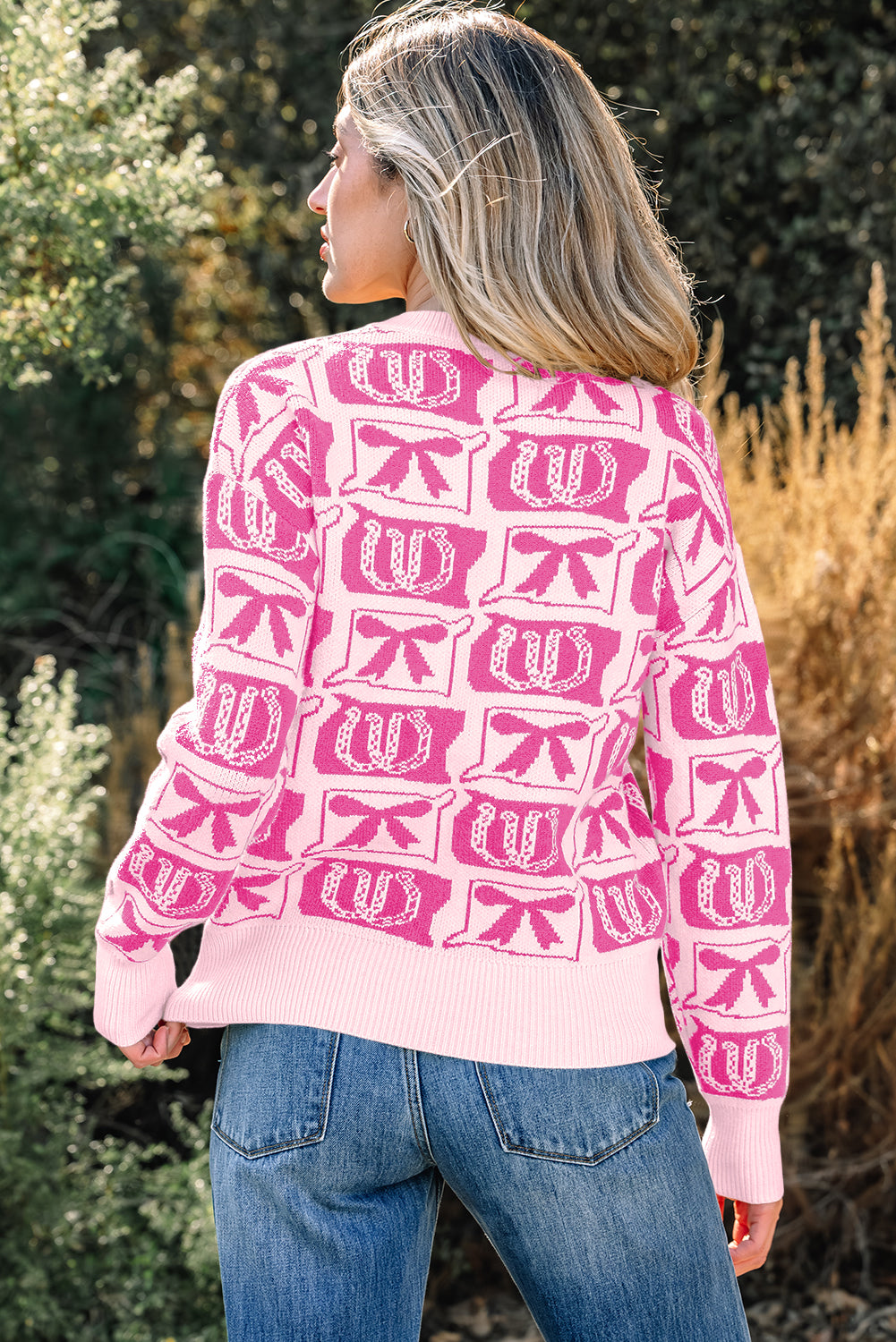 Black Bows & Horseshoes Pattern Western Print Sweater