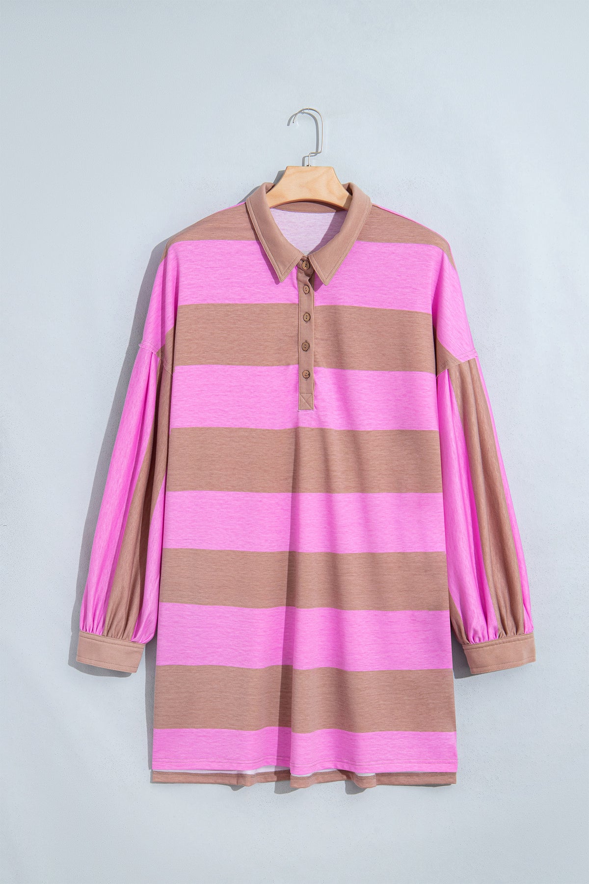Rose Stripe Striped Color-Block Long-Sleeve V-Neck Shift Plus Size Dress